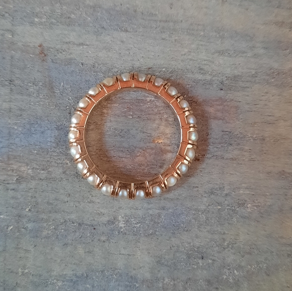 Vintage 18K Yellow Gold Custom Cultured Pearl Eternity Band Ring - Picture 2 of 12